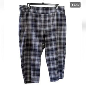 Counterparts Plaid Dress Capris Pants 18W Navy Blue Beige Gray Pull On Stretch